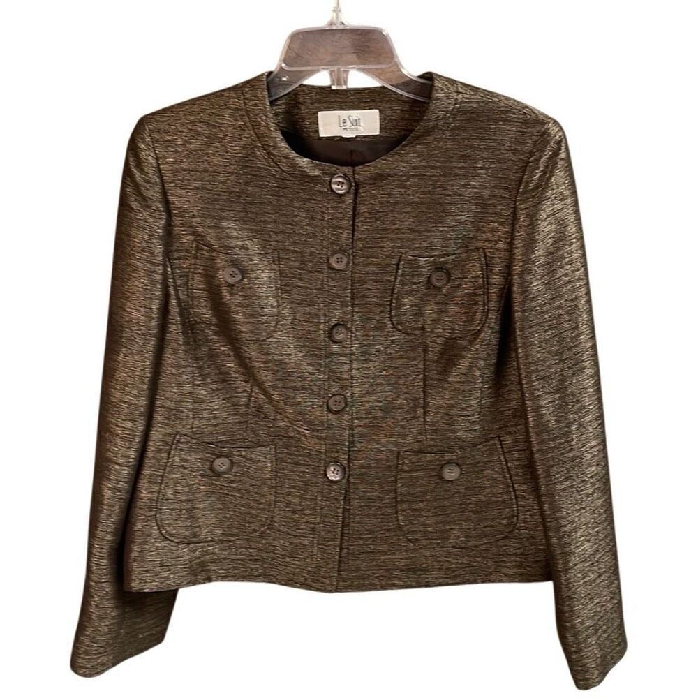 LeSuit Women’s Petite Metallic Blazer Jacket Brown Vintage Career